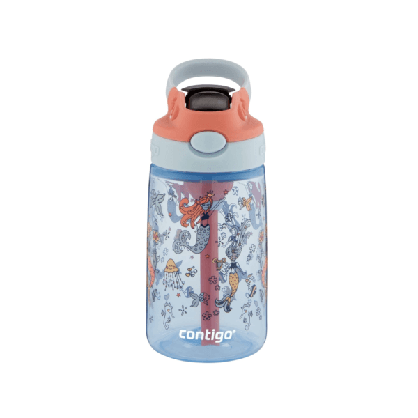 Contigo Aubrey - Botella de agua para niños, con pajilla de silicona y tapa a prueba de derrames, 14 onzas, sirenas